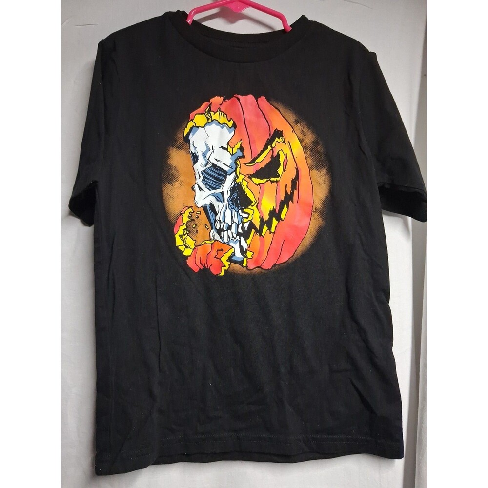Boys Small 6-7 Halloween T-Shirt Skull Jack-O-Lantern Black Scary